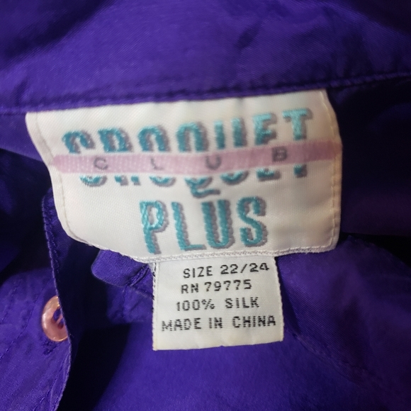 Vintage Blouse Size 22 24 Washable Silk Purple Long Sleeve Oversized - Picture 6 of 11